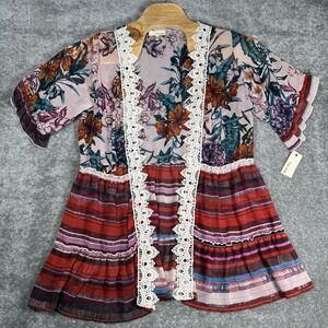 Tru Self Sheer Shrug Cardigan Women's XL Floral Embroidered Boho Whimsy Romantic